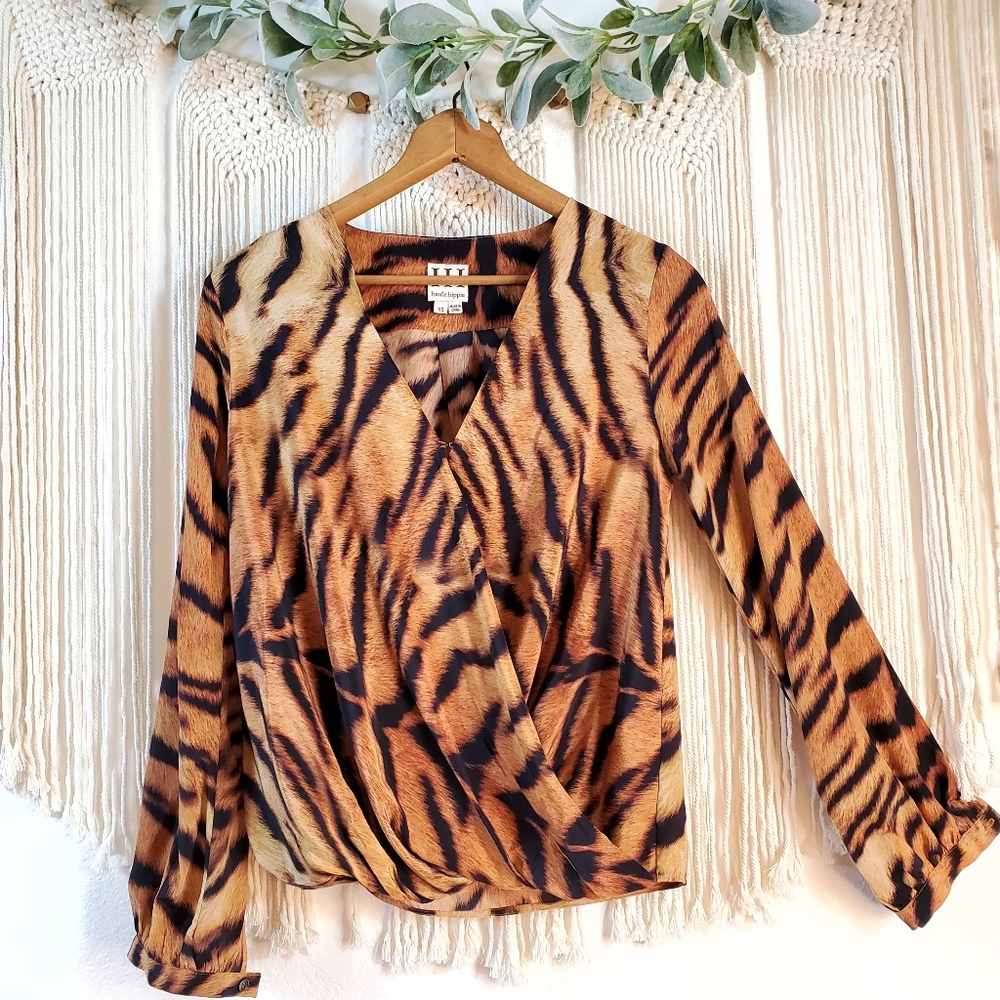 HAUTE HIPPIE Silk Animal Print Surplice Top HH Waiting for the Man